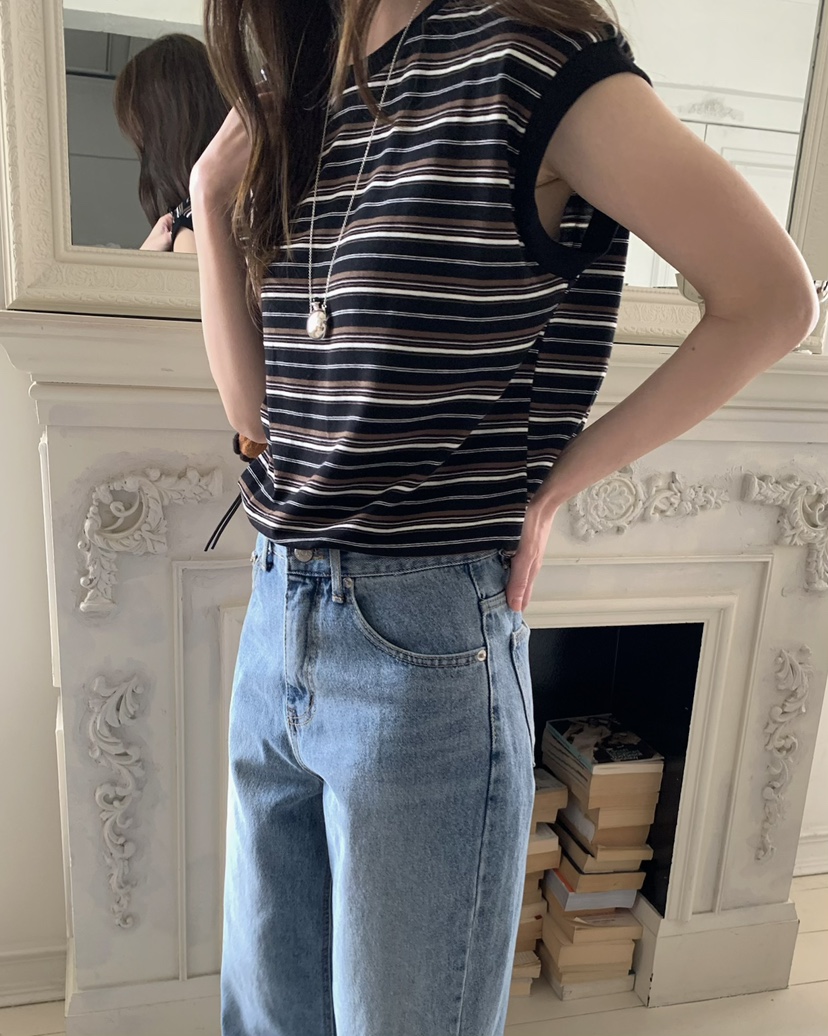 PEBBLE韓國直郵女裝新品休閑人氣推薦時尚職業吊帶背心條紋PEBBLE吊帶/背心