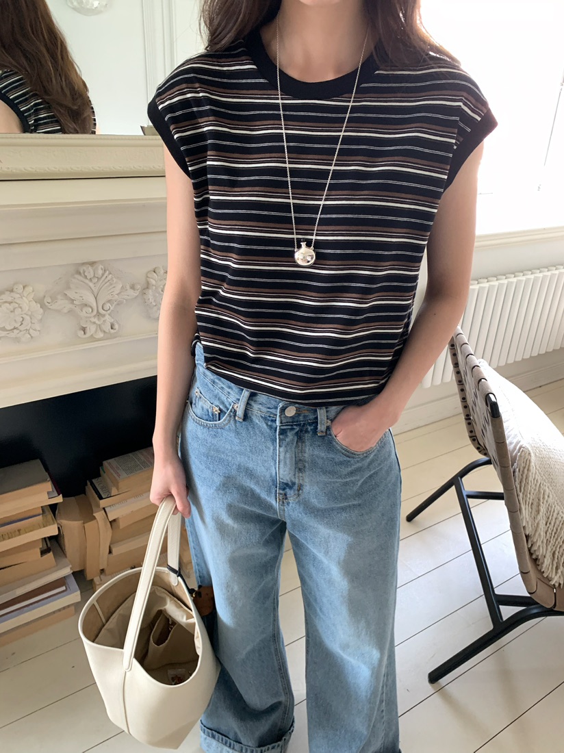 PEBBLE韓國直郵女裝新品休閑人氣推薦時尚職業吊帶背心條紋PEBBLE吊帶/背心