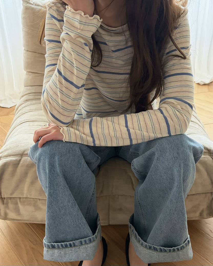 PEBBLE韓國東大門直郵女裝新款時尚推薦職業26春夏長袖T恤PEBBLE長袖T恤