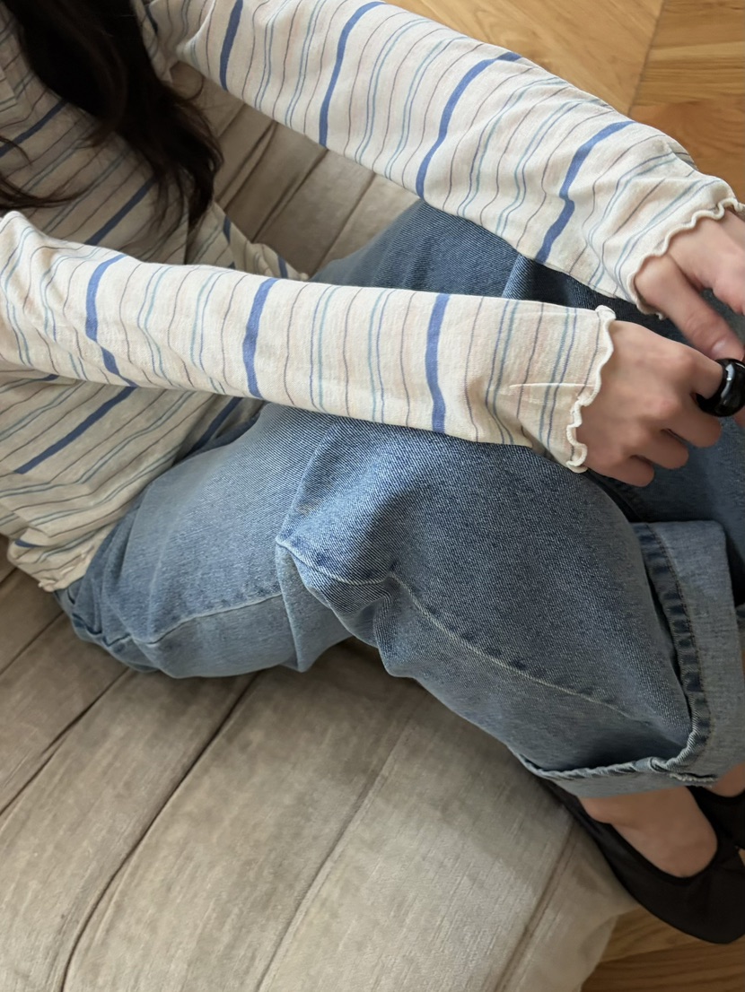 PEBBLE韓國東大門直郵女裝新款時尚推薦職業26春夏長袖T恤PEBBLE長袖T恤