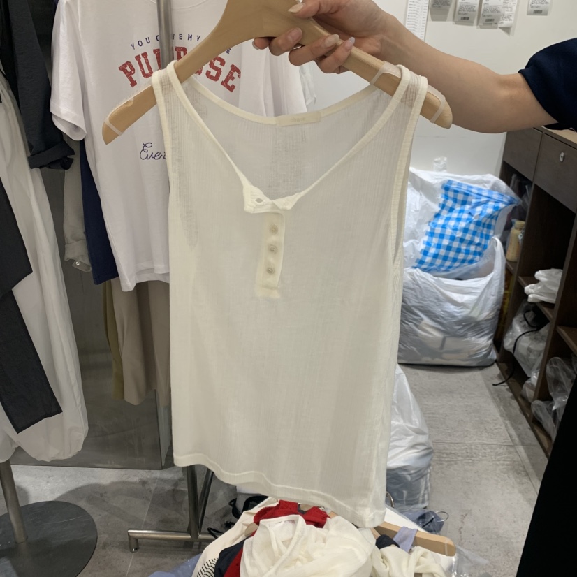 CHAE韓國直郵實拍女士新品26春夏熱賣休閑時尚吊帶背心紐扣CHAE吊帶/背心圖色2