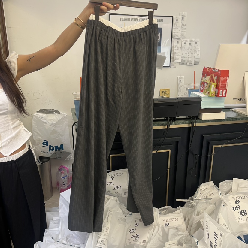 VIRKIN韓國直郵女裝新款休閑人氣時尚26春夏熱賣休閑褲條紋VIRKIN休閑褲