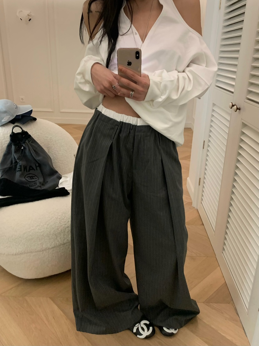 VIRKIN韓國直郵女裝新款休閑人氣時尚26春夏熱賣休閑褲條紋VIRKIN休閑褲