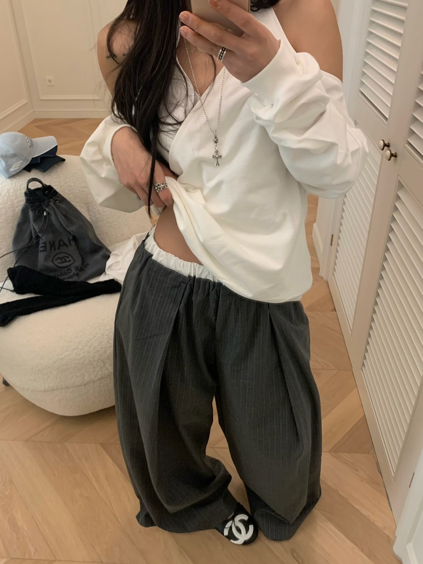 VIRKIN韓國直郵女裝新款休閑人氣時尚26春夏熱賣休閑褲條紋VIRKIN休閑褲