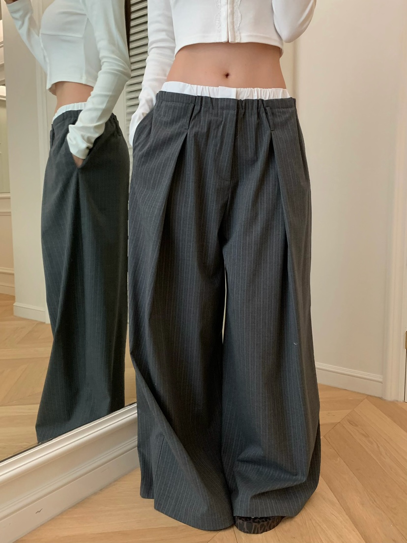 VIRKIN韓國直郵女裝新款休閑人氣時尚26春夏熱賣休閑褲條紋VIRKIN休閑褲