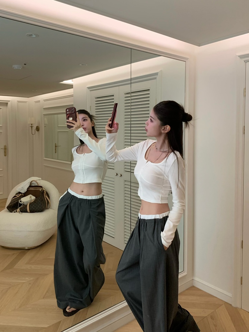 VIRKIN韓國直郵女裝新款休閑人氣時尚26春夏熱賣休閑褲條紋VIRKIN休閑褲