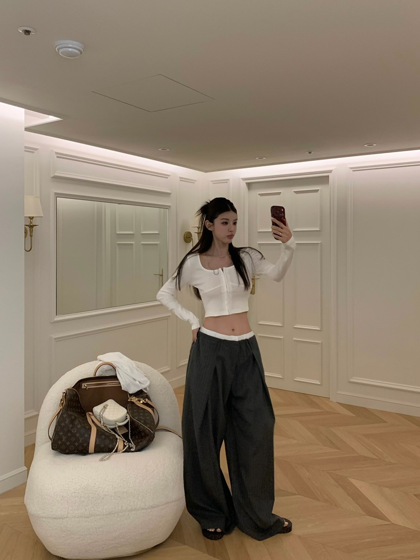 VIRKIN韓國直郵女裝新款休閑人氣時尚26春夏熱賣休閑褲條紋VIRKIN休閑褲