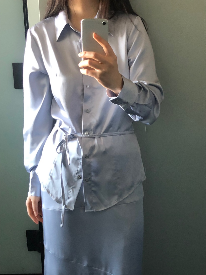 NOPROBLEM韓國代購女裝新品休閑時尚推薦襯衫蕾絲衫含腰繩NOPROBLEM襯衫/蕾絲衫