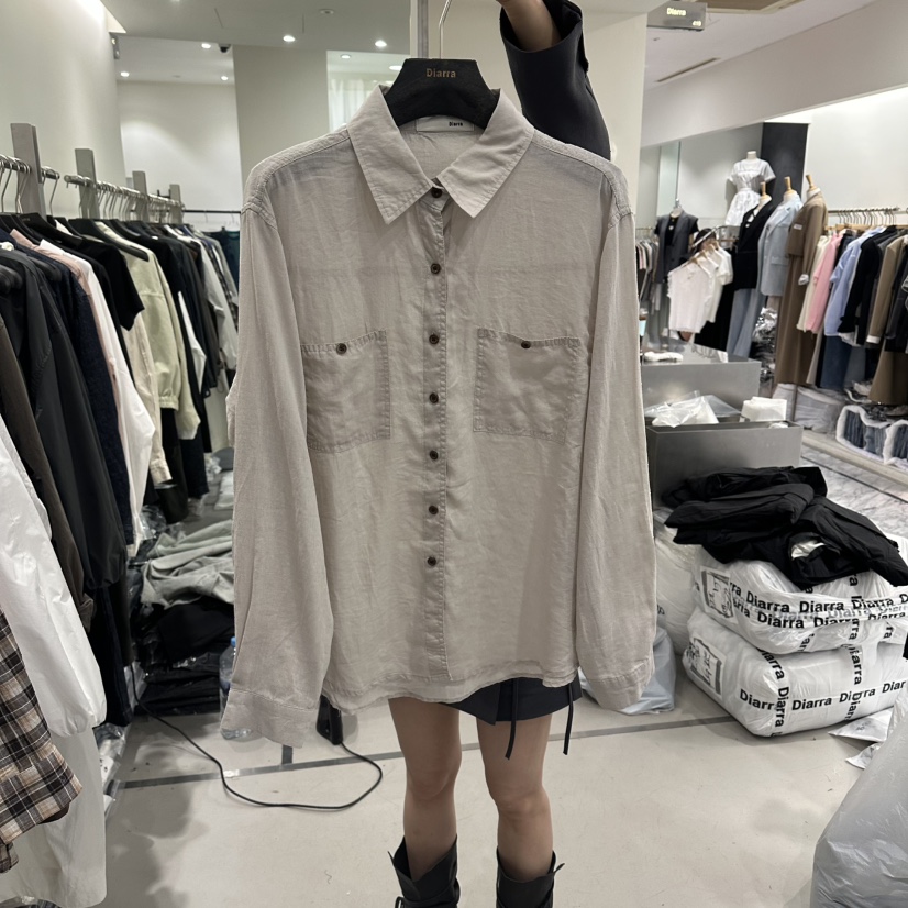 DIARRA韓國直郵實拍女裝新款職業休閑襯衫蕾絲衫亞麻布口袋DIARRA襯衫/蕾絲衫圖色1