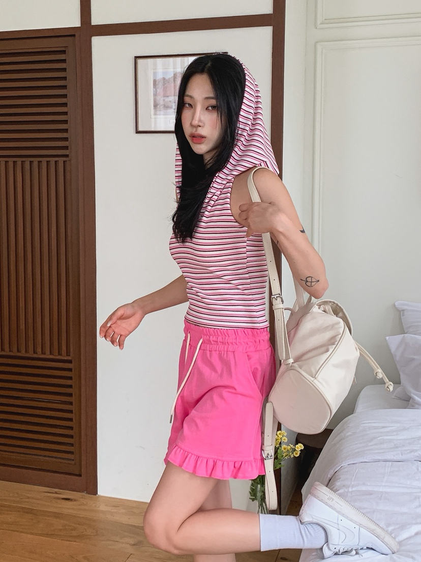 STICK WITH韓國代購女裝新款人氣休閑時尚熱賣吊帶背心連帽STICK WITH吊帶/背心