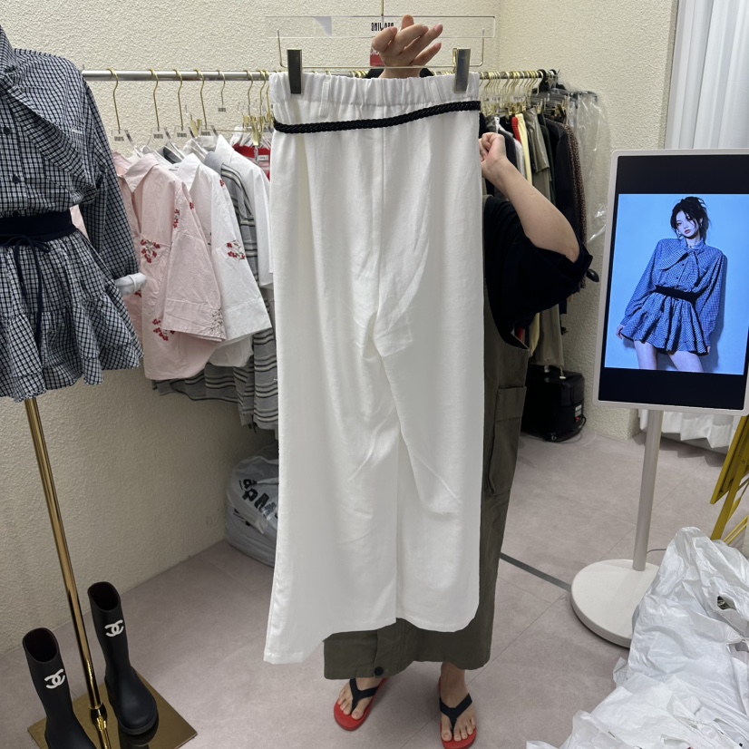 DRAWING韓國東大門直郵女裝新品26春夏休閑休閑褲含腰帶亞麻DRAWING休閑褲