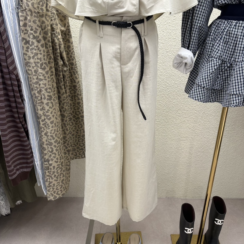 DRAWING韓國東大門直郵女裝新品26春夏休閑休閑褲含腰帶亞麻DRAWING休閑褲圖色1