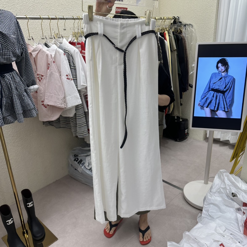 DRAWING韓國東大門直郵女裝新品26春夏休閑休閑褲含腰帶亞麻DRAWING休閑褲圖色2