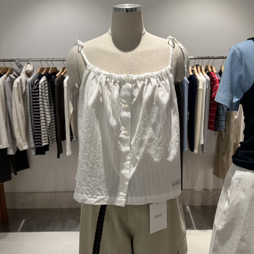 ANDMORE BUTTON韓國直郵實拍女裝新品休閑吊帶背心不含內搭褶皺ANDMORE BUTTON吊帶/背心圖色1