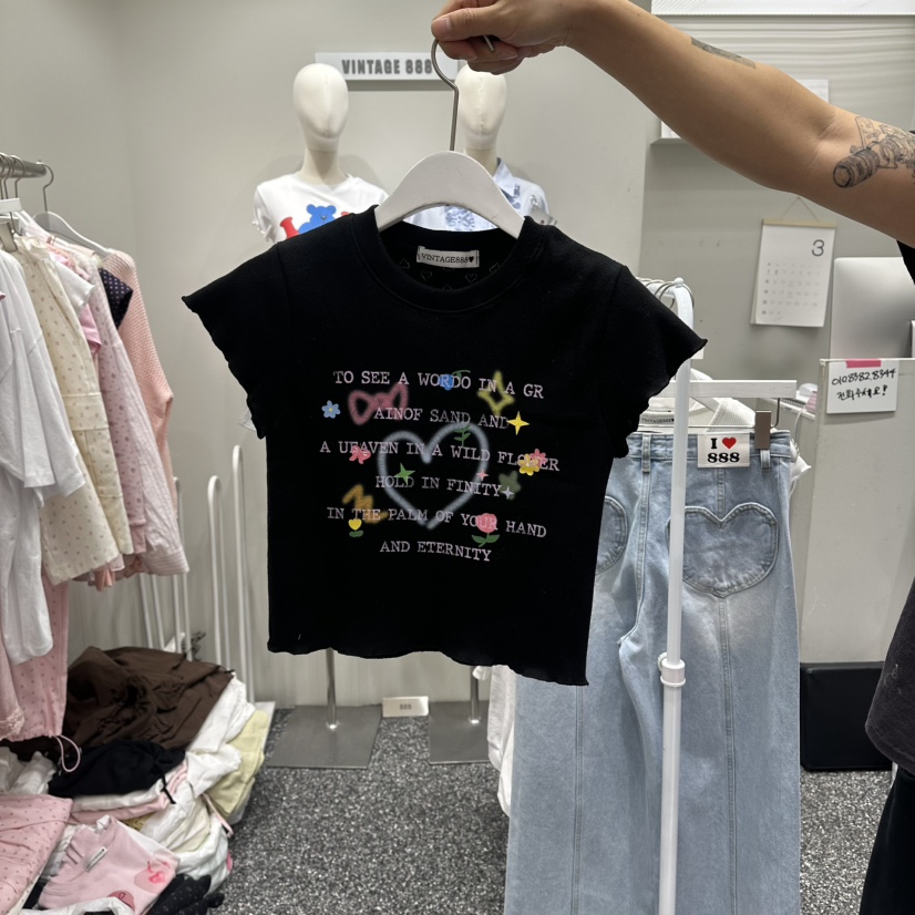 VINTAGE 888韓國直郵女裝新品休閑時尚職業推薦人氣26春夏T恤VINTAGE888/TRIPLE EIGHTT恤圖色2