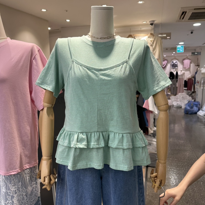 DELLING韓國東大門代購女裝新款人氣職業推薦熱賣T恤假兩件DELLINGT恤圖色1