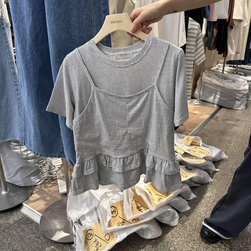 DELLING韓國東大門代購女裝新款人氣職業推薦熱賣T恤假兩件DELLINGT恤圖色2