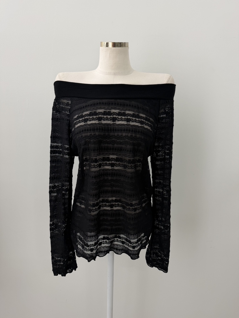 UNA/THE MAY韓國東大門直郵女裝新款職業長袖T恤蕾絲露肩THEMAY/UNA長袖T恤圖色1