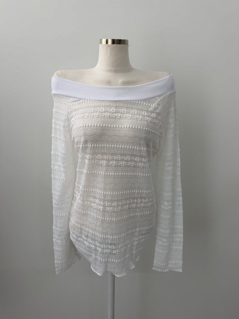 UNA/THE MAY韓國東大門直郵女裝新款職業長袖T恤蕾絲露肩THEMAY/UNA長袖T恤圖色2