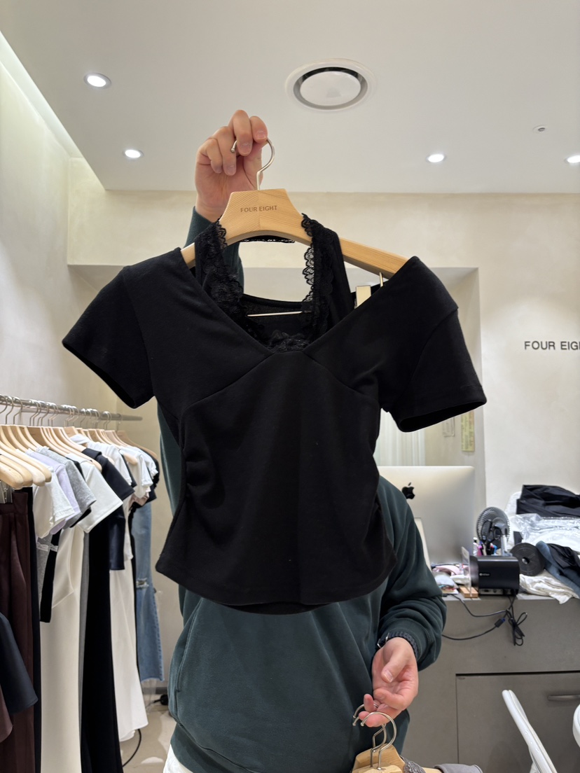 FOUREIGHT韓國代購女裝新款推薦休閑熱賣職業時尚T恤假兩件FOUR EIGHTT恤圖色3