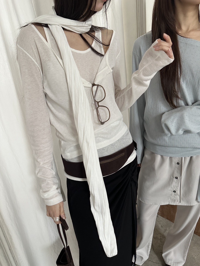 BOWIE韓國直郵女士新品時尚人氣休閑推薦長袖T恤不含內搭BOWIE長袖T恤