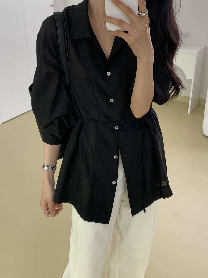 NOTICE韓國直郵實拍女士新款推薦26春夏襯衫蕾絲衫含腰繩NOTICE襯衫/蕾絲衫