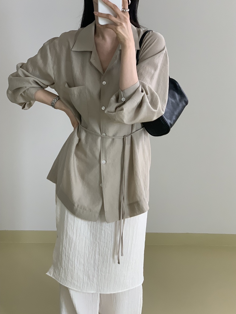 NOTICE韓國直郵實拍女士新款推薦26春夏襯衫蕾絲衫含腰繩NOTICE襯衫/蕾絲衫