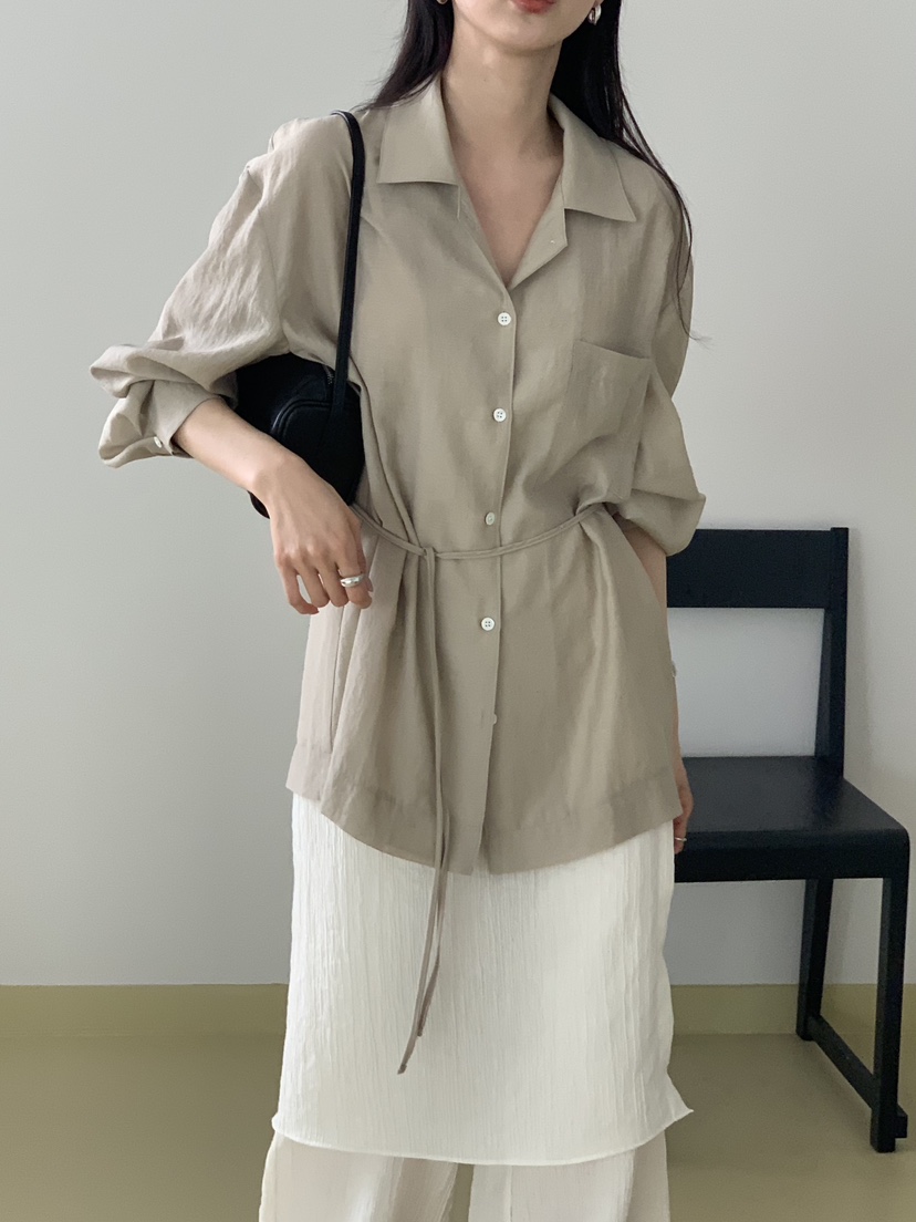 NOTICE韓國直郵實拍女士新款推薦26春夏襯衫蕾絲衫含腰繩NOTICE襯衫/蕾絲衫