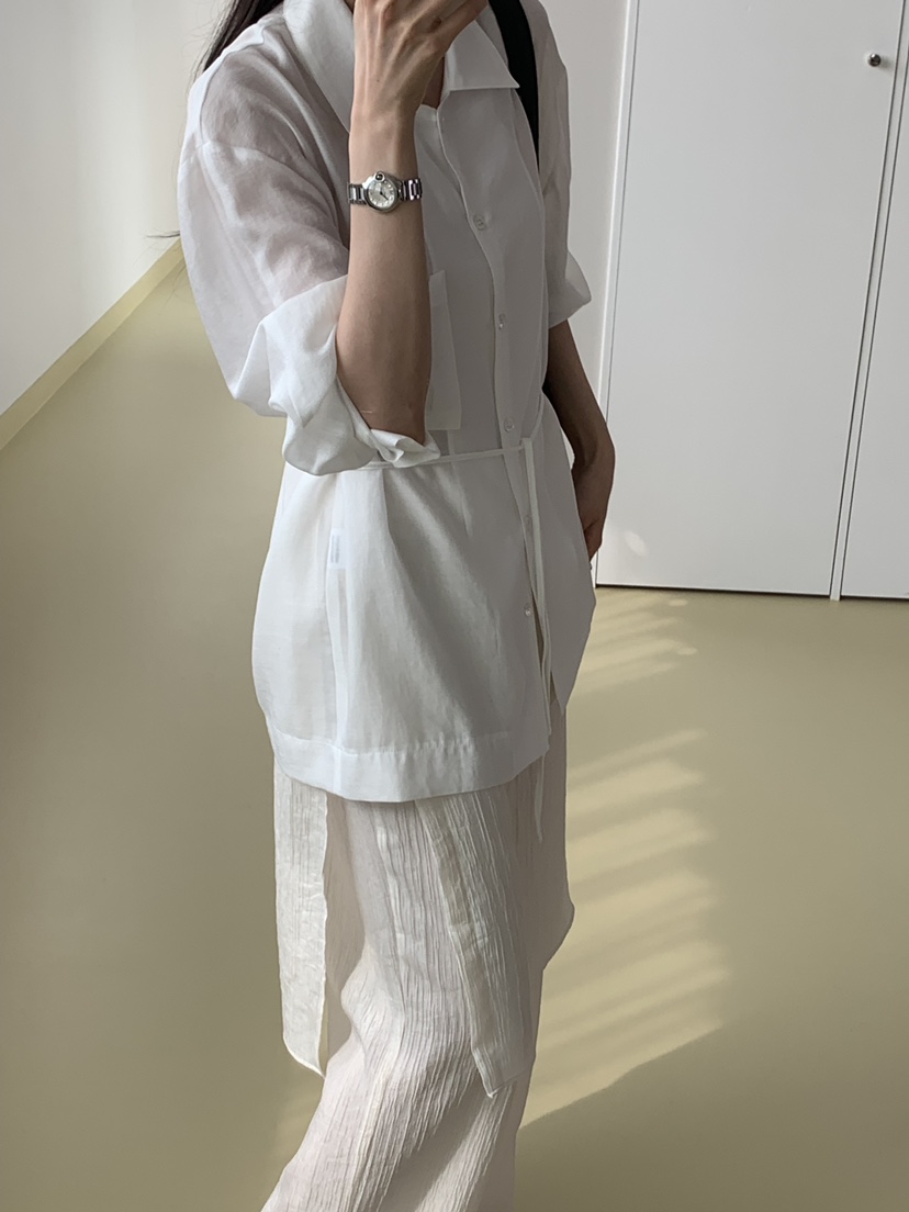 NOTICE韓國直郵實拍女士新款推薦26春夏襯衫蕾絲衫含腰繩NOTICE襯衫/蕾絲衫