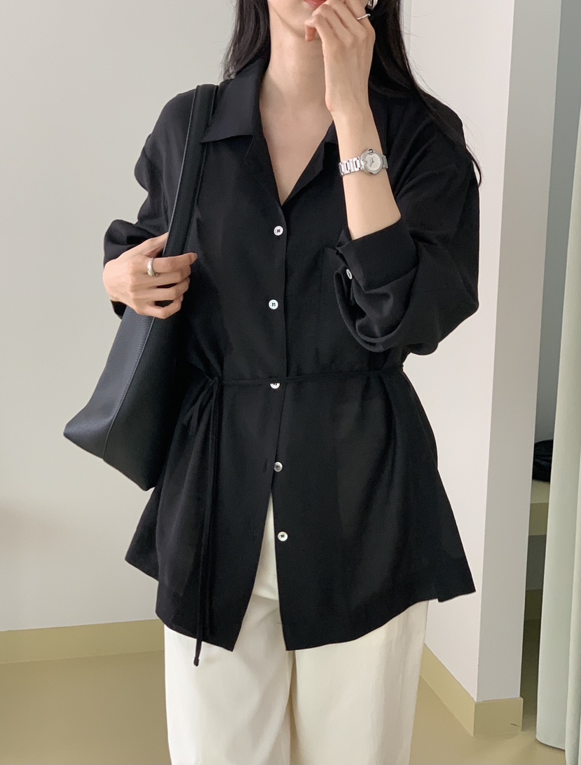 NOTICE韓國直郵實拍女士新款推薦26春夏襯衫蕾絲衫含腰繩NOTICE襯衫/蕾絲衫