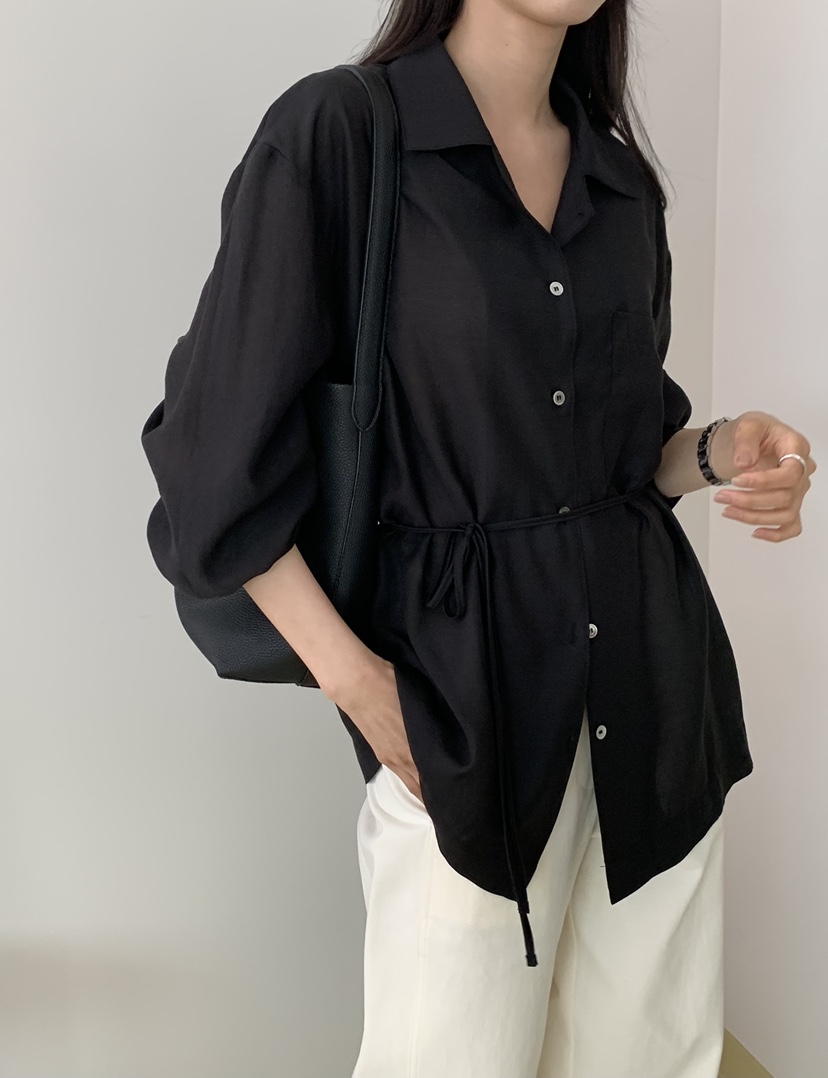 NOTICE韓國直郵實拍女士新款推薦26春夏襯衫蕾絲衫含腰繩NOTICE襯衫/蕾絲衫