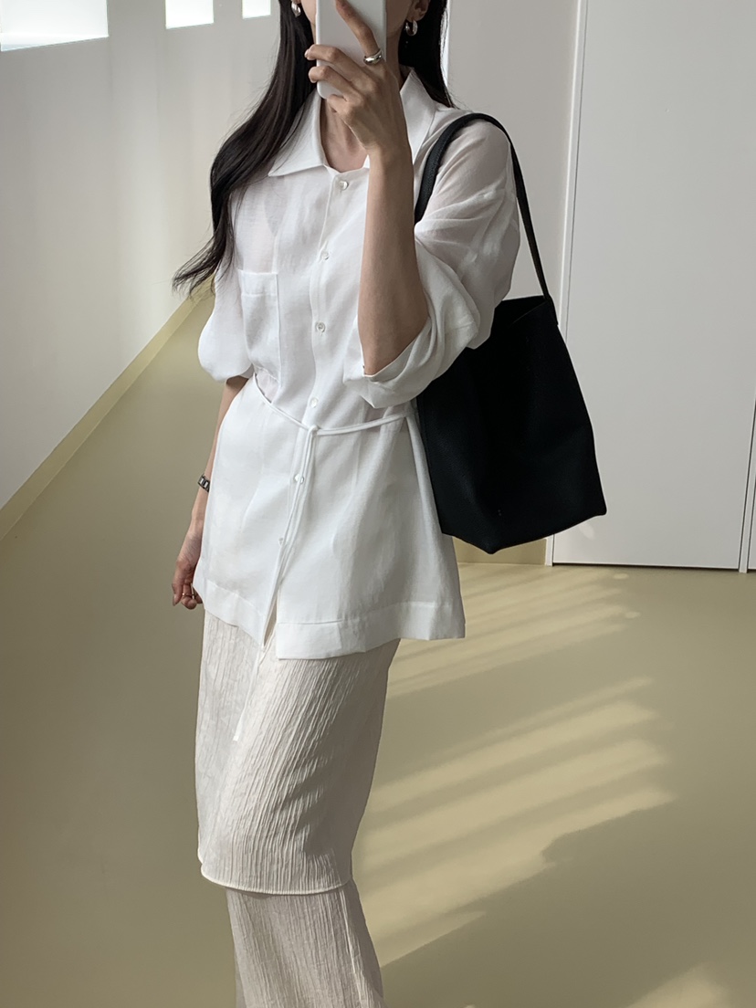 NOTICE韓國直郵實拍女士新款推薦26春夏襯衫蕾絲衫含腰繩NOTICE襯衫/蕾絲衫