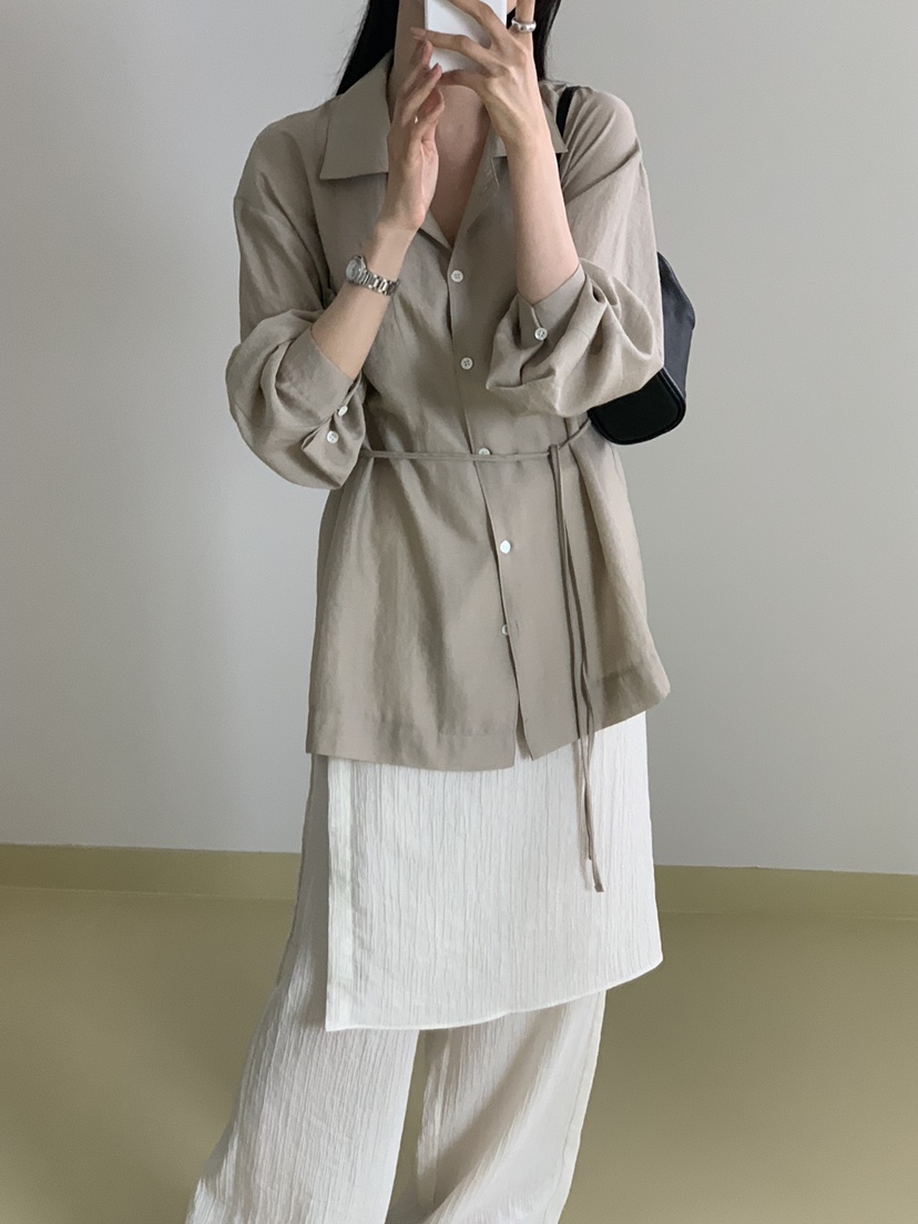 NOTICE韓國直郵實拍女士新款推薦26春夏襯衫蕾絲衫含腰繩NOTICE襯衫/蕾絲衫