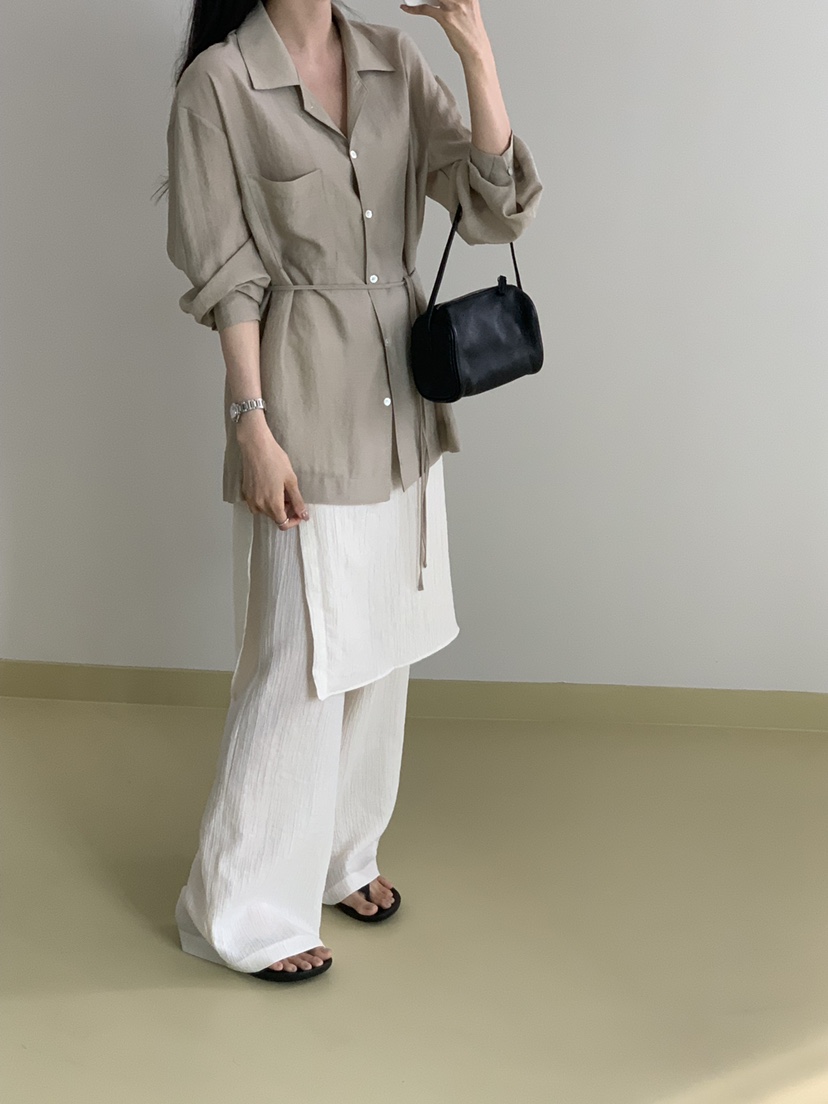 NOTICE韓國直郵實拍女士新款推薦26春夏襯衫蕾絲衫含腰繩NOTICE襯衫/蕾絲衫