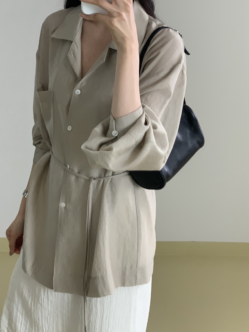 NOTICE韓國直郵實拍女士新款推薦26春夏襯衫蕾絲衫含腰繩NOTICE襯衫/蕾絲衫