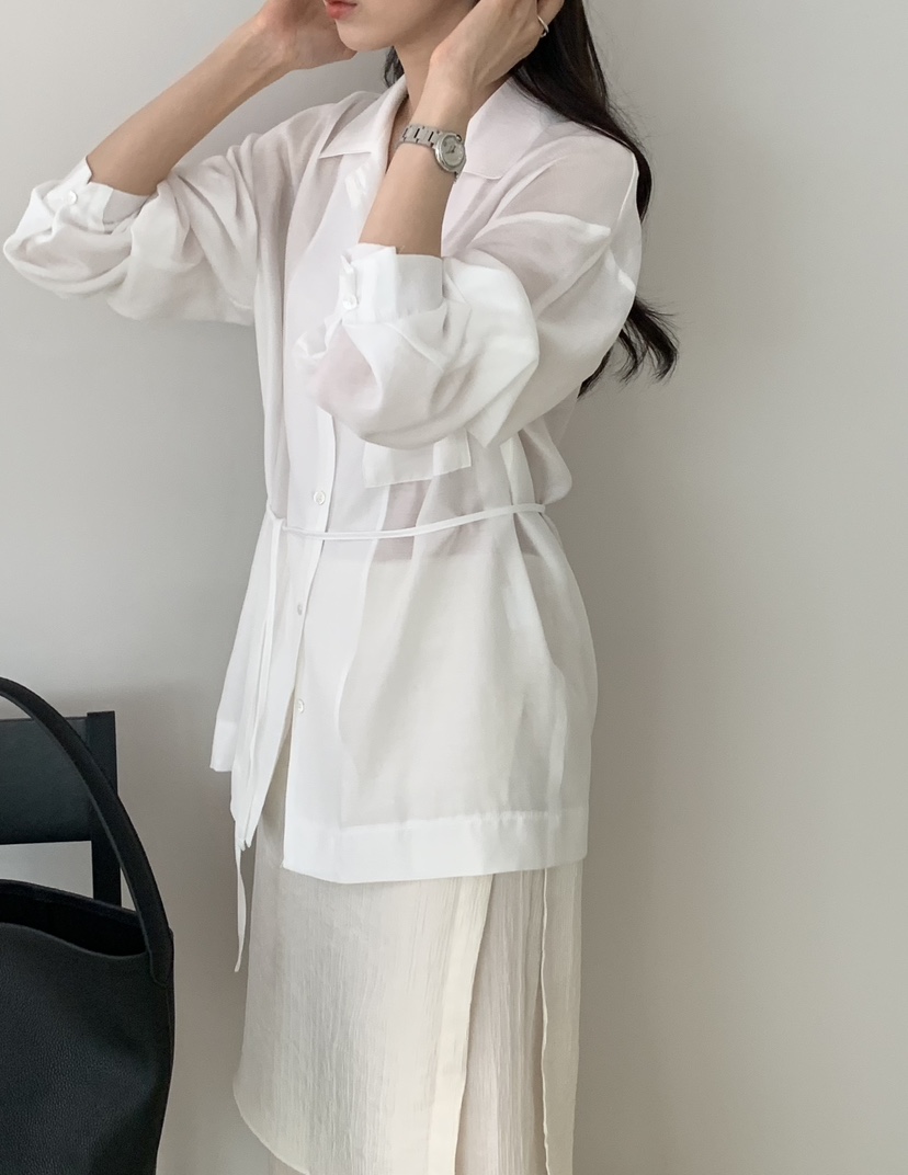 NOTICE韓國直郵實拍女士新款推薦26春夏襯衫蕾絲衫含腰繩NOTICE襯衫/蕾絲衫