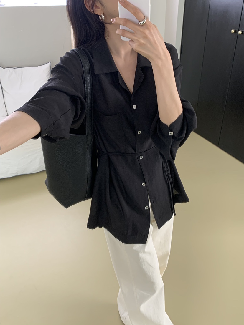 NOTICE韓國直郵實拍女士新款推薦26春夏襯衫蕾絲衫含腰繩NOTICE襯衫/蕾絲衫