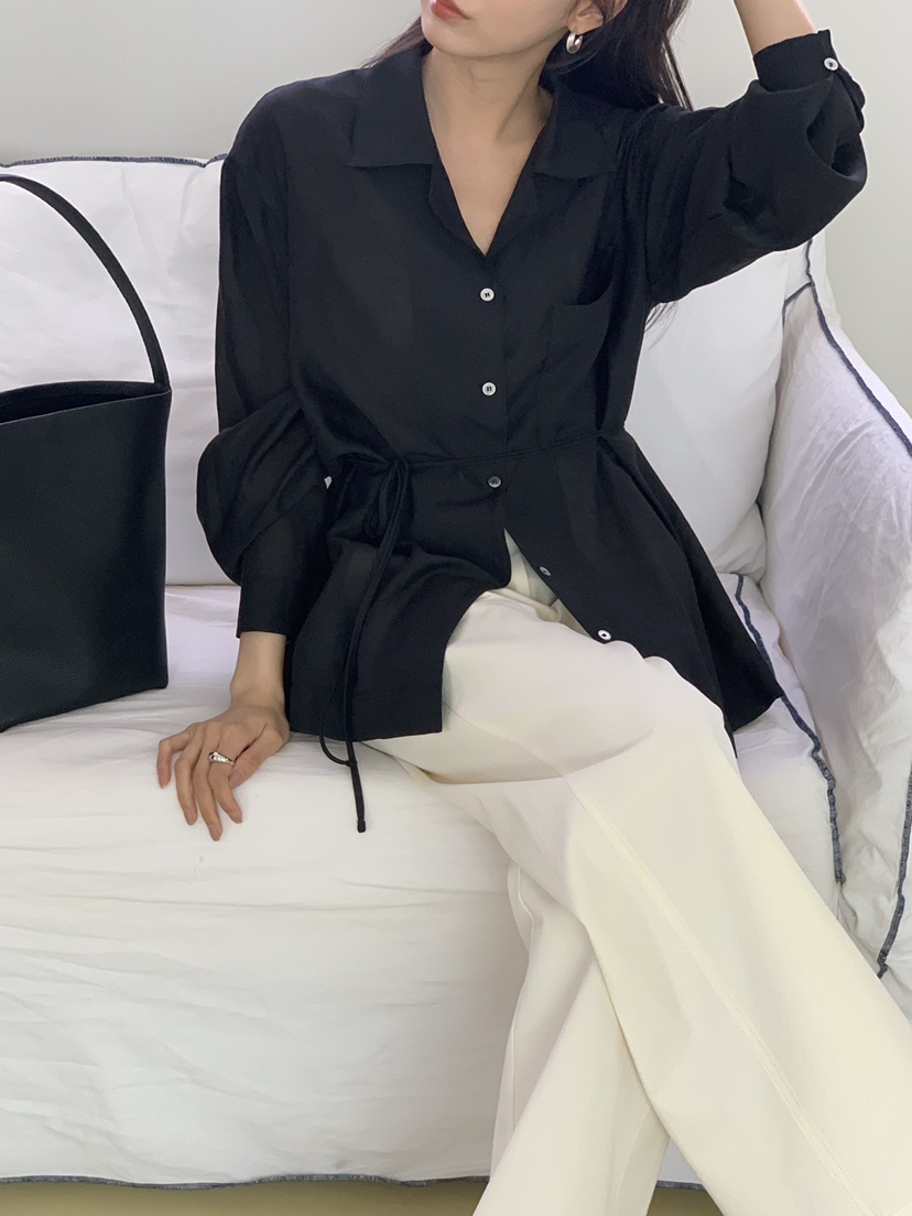 NOTICE韓國直郵實拍女士新款推薦26春夏襯衫蕾絲衫含腰繩NOTICE襯衫/蕾絲衫