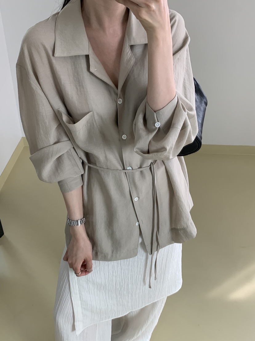 NOTICE韓國直郵實拍女士新款推薦26春夏襯衫蕾絲衫含腰繩NOTICE襯衫/蕾絲衫