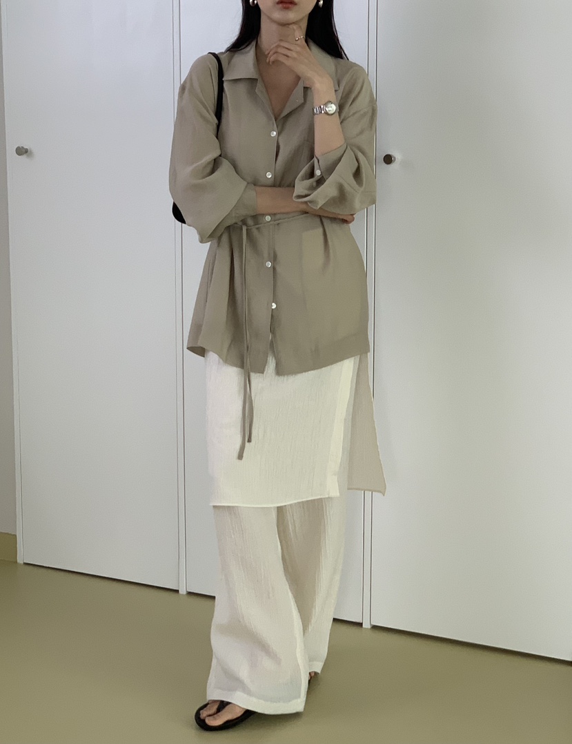 NOTICE韓國直郵實拍女士新款推薦26春夏襯衫蕾絲衫含腰繩NOTICE襯衫/蕾絲衫