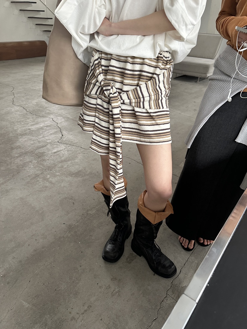 BOWIE韓國直郵女士新款推薦26春夏時尚休閑人氣短裙系帶條紋BOWIE短裙