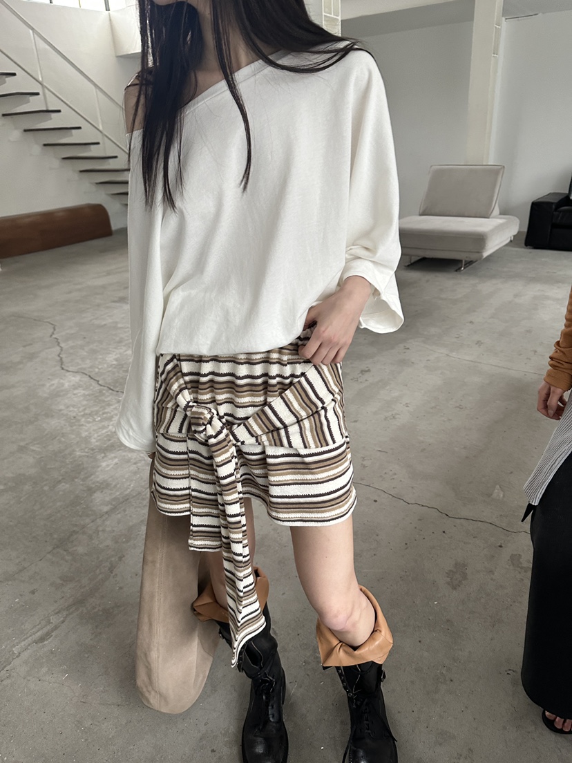 BOWIE韓國直郵女士新款推薦26春夏時尚休閑人氣短裙系帶條紋BOWIE短裙