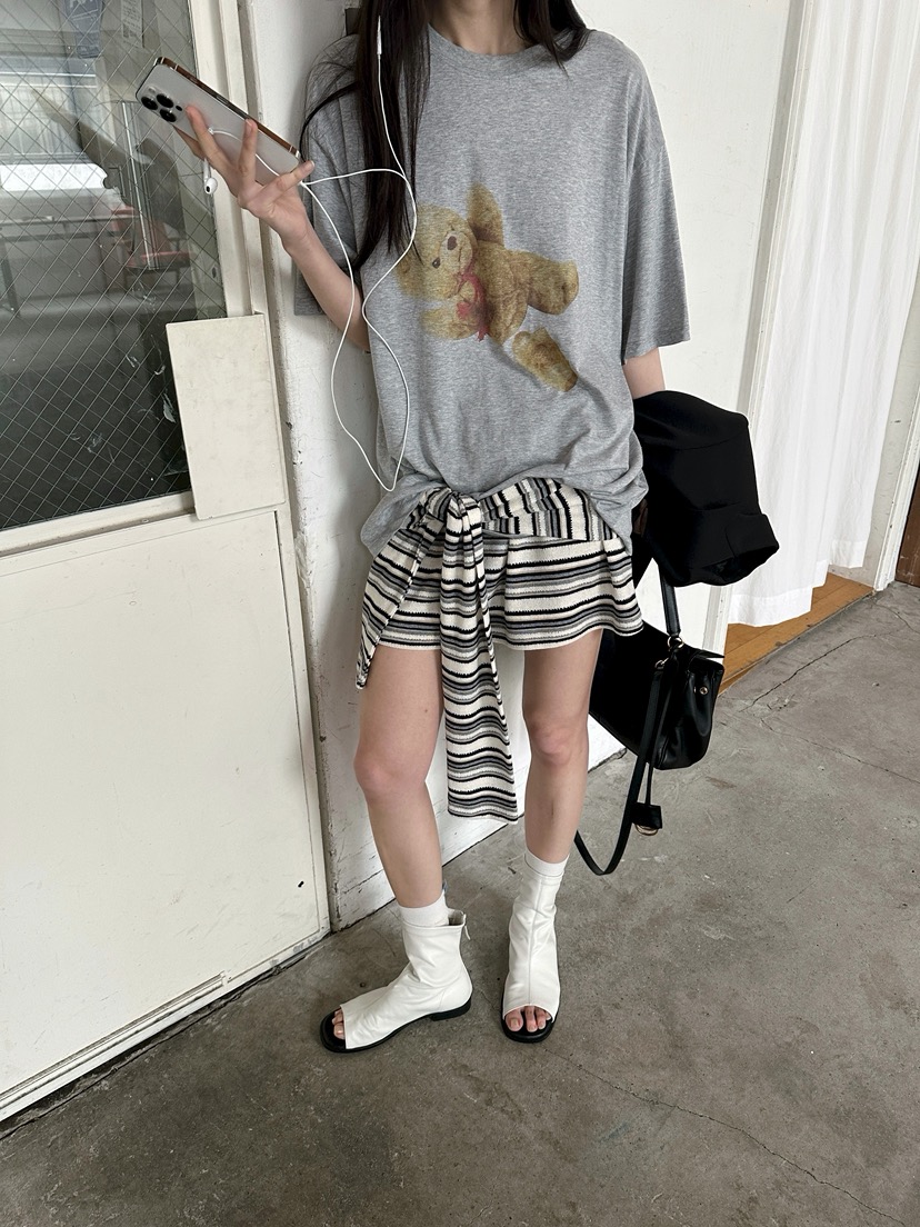 BOWIE韓國直郵女士新款推薦26春夏時尚休閑人氣短裙系帶條紋BOWIE短裙