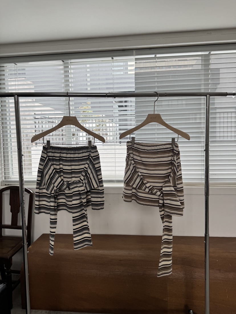 BOWIE韓國直郵女士新款推薦26春夏時尚休閑人氣短裙系帶條紋BOWIE短裙