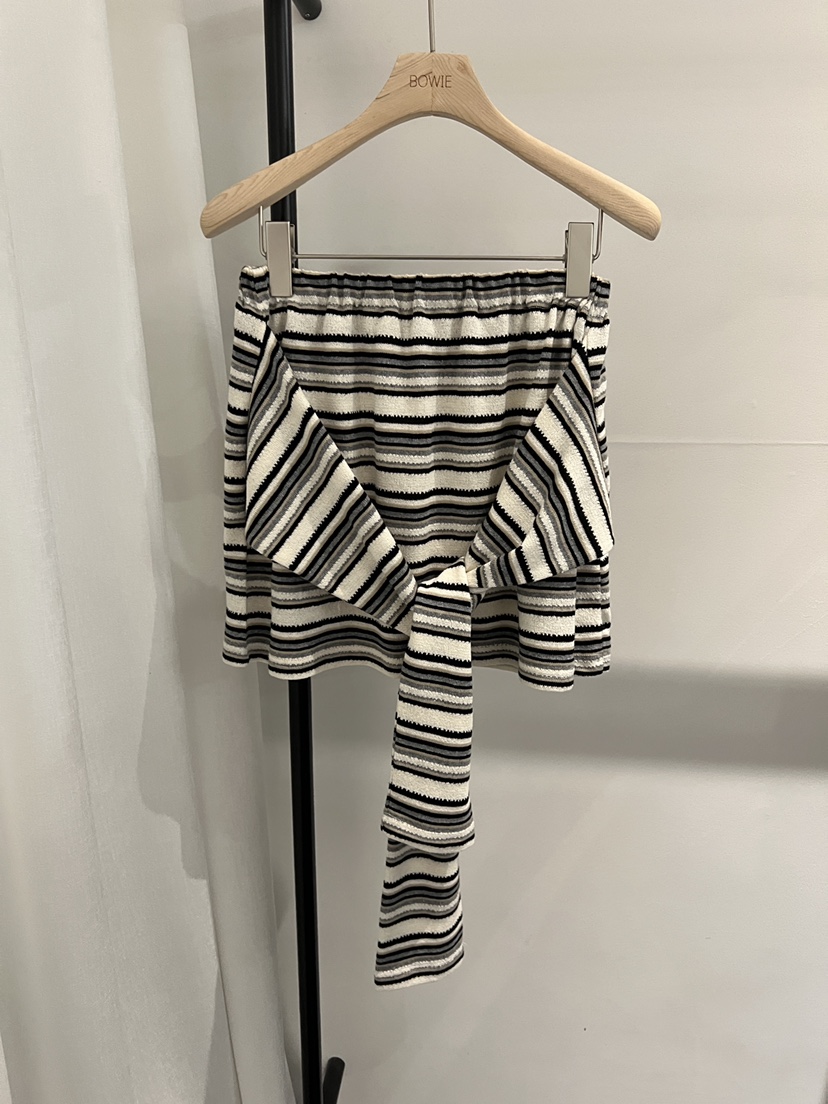 BOWIE韓國直郵女士新款推薦26春夏時尚休閑人氣短裙系帶條紋BOWIE短裙圖色2