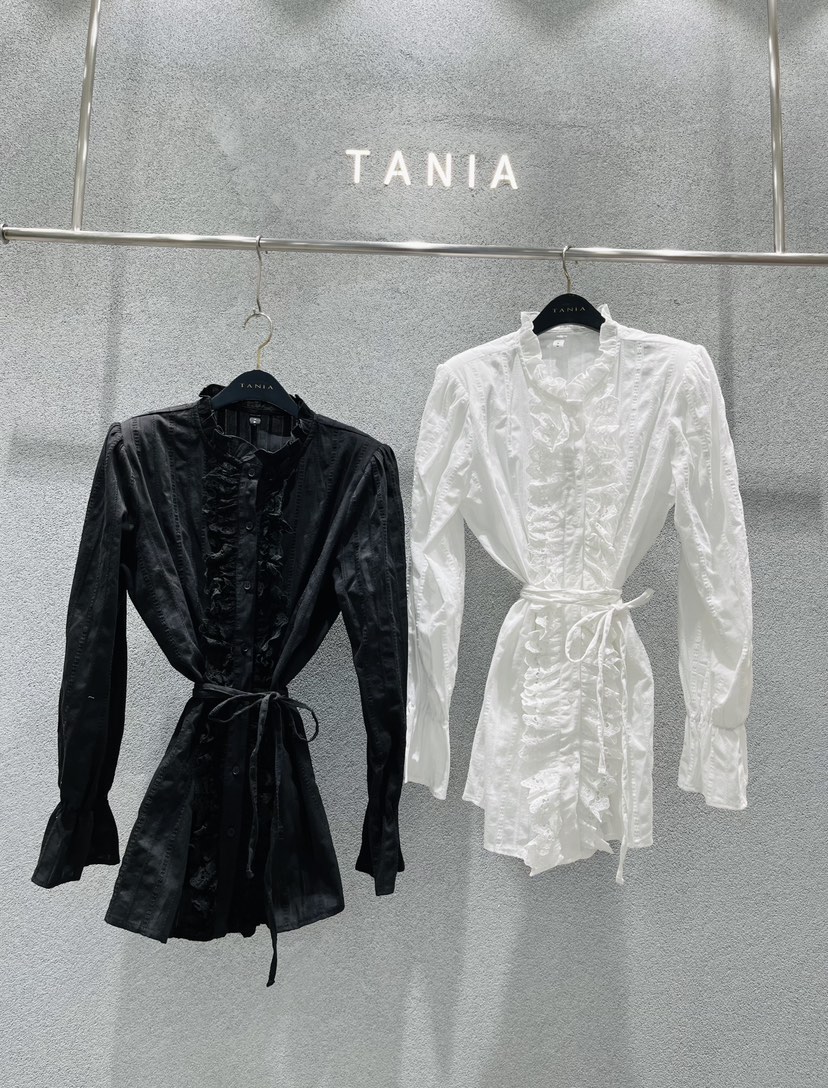 TANIA韓國直郵女士新品休閑推薦人氣職業襯衫蕾絲衫含腰繩TANIA襯衫/蕾絲衫