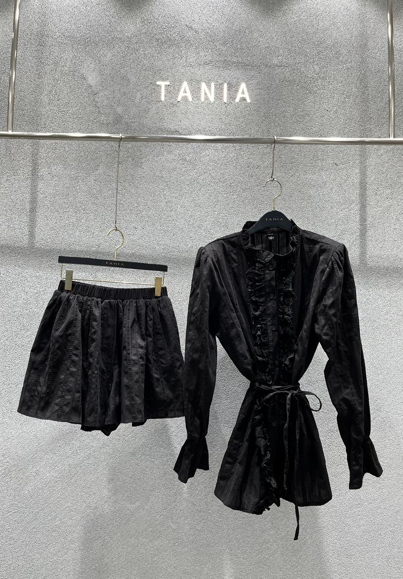 TANIA韓國直郵女士新品休閑推薦人氣職業襯衫蕾絲衫含腰繩TANIA襯衫/蕾絲衫