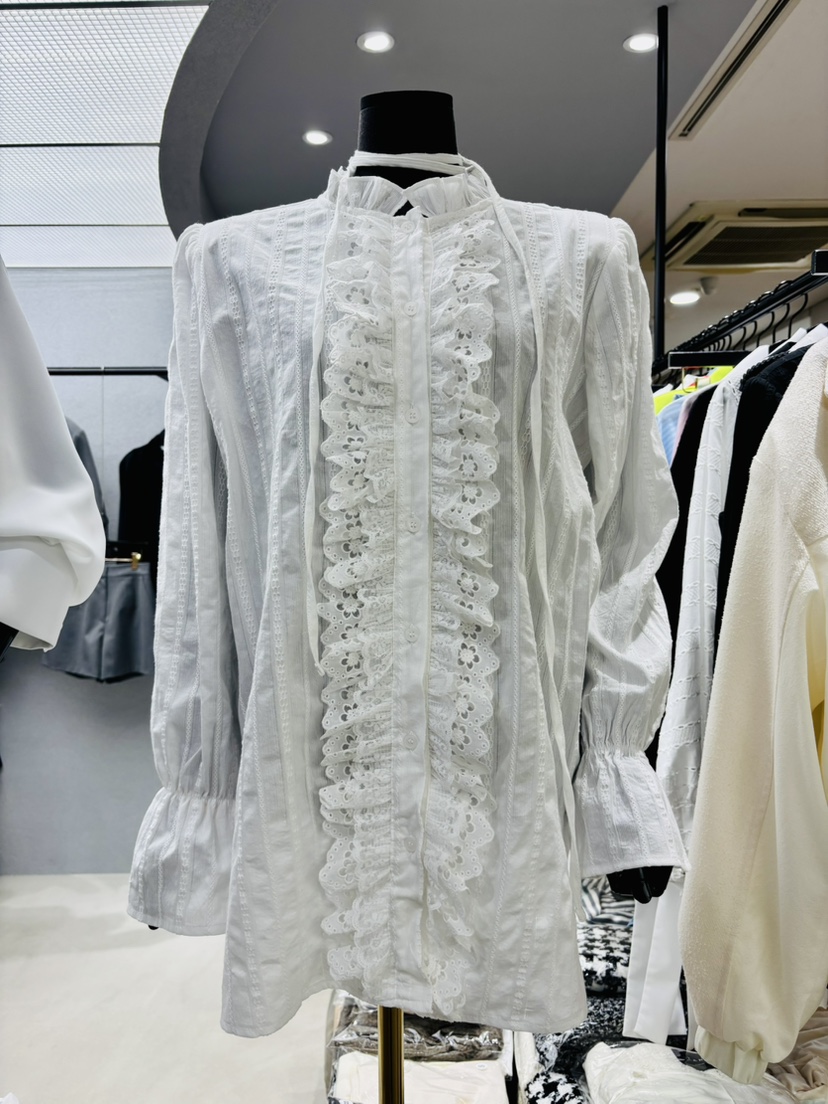 TANIA韓國直郵女士新品休閑推薦人氣職業襯衫蕾絲衫含腰繩TANIA襯衫/蕾絲衫圖色1