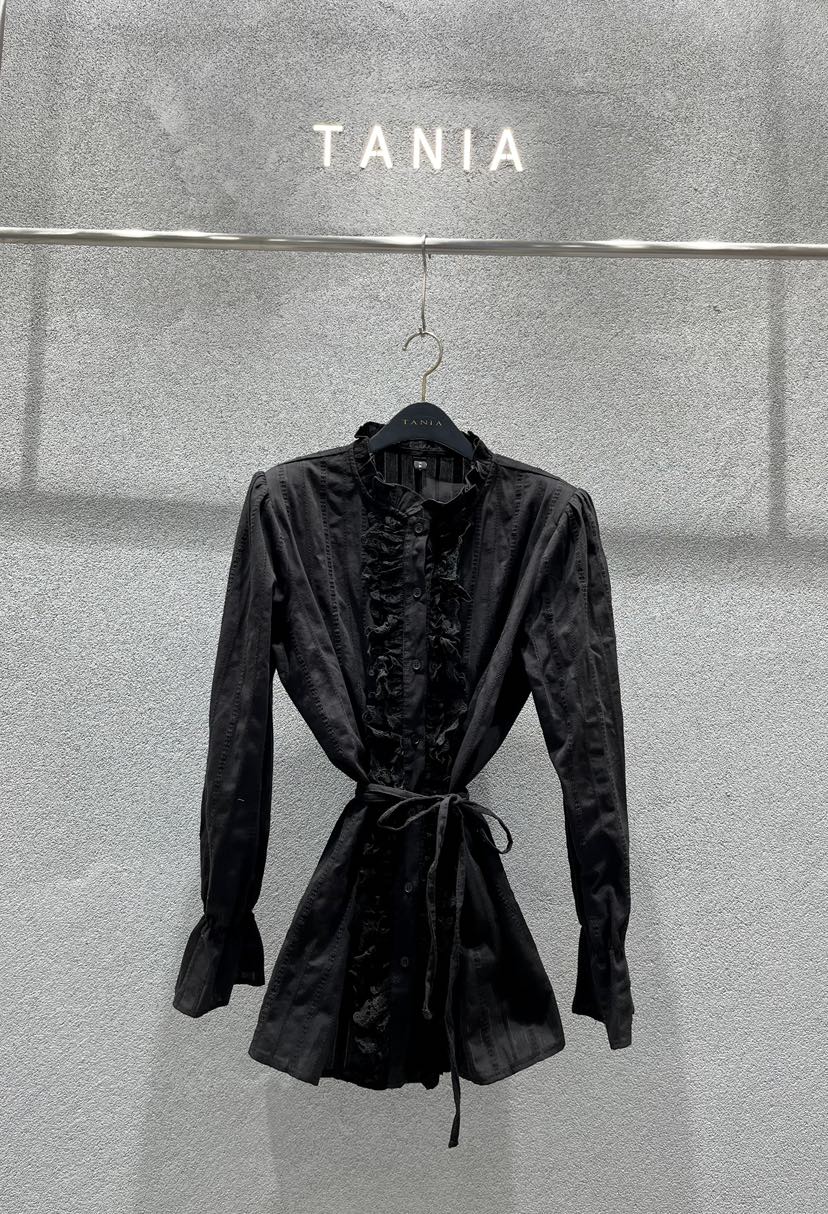 TANIA韓國直郵女士新品休閑推薦人氣職業襯衫蕾絲衫含腰繩TANIA襯衫/蕾絲衫圖色2