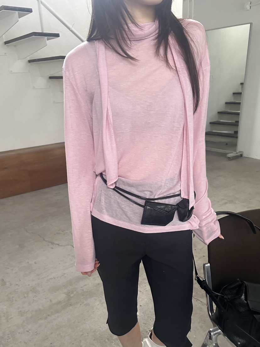 BOWIE韓國直郵實拍女士新款時尚推薦職業長袖T恤圍巾寬松BOWIE長袖T恤